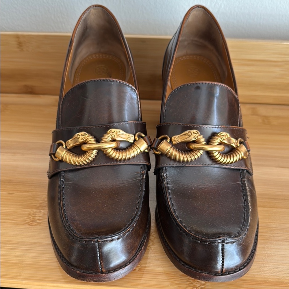 Tory Burch Brown Loafers with Gold Accent